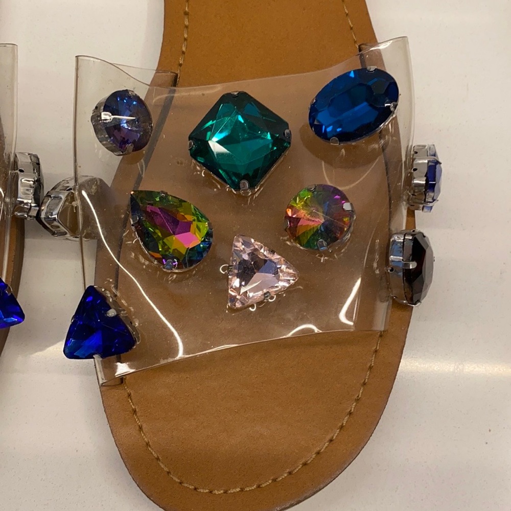 Aqua Trinket Embellished Slide Sandals - Picture 4 of 8